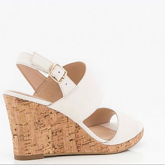 2/$20 Apt 9 White Wedge Cork Heel Strappy Heels Sandal - Picture 2 of 7